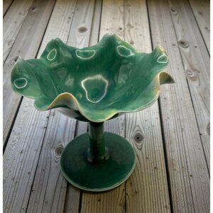 Vintage Ruffled Edge Pedestal Dish Compote Bowl MCM Trinket Candy